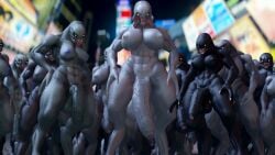 2023 3d abs alien balls big_balls big_penis black_balls black_body black_breasts black_penis breasts casual city city_background foreskin futa_only futanari genitals glans group gynomorph halo_(series) hand_on_leg hand_on_thigh hi_res huge_balls huge_cock humanoid_genitalia humanoid_penis intersex looking_at_viewer microsoft moogan muscular nipples partially_retracted_foreskin penis pov public sangheili xbox_game_studios yellow_eyes