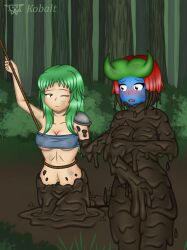 2girls breasts demon_girl female female_only kobalt727 monster_girl mud muddy multiple_girls oc original original_character quicksand