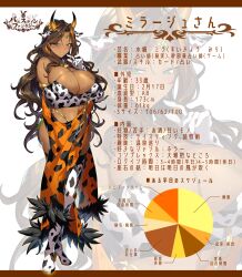 1girls 2022 absurd_res animal_ears bell bell_collar bikini blush boots bracelet breast_hold breasts brown_hair bunnystein_fantasy character_name character_profile cleavage collar copyright_name cow_bikini cow_ears cow_girl cow_horns cow_print cowbell dark-skinned_female dark_skin earrings elbow_gloves eyebrows_visible_through_hair fake_animal_ears fake_horns female female_only full_body gan_(shanimuni) gloves green_eyes high_heel_boots high_heels highleg highleg_bikini highres horns huge_breasts japanese_text jewelry long_hair looking_at_viewer mature_female measurements midriff mirage_(bunnystein_fantasy) mole mole_on_breast mole_under_mouth multicolored_hair navel orange_hair skindentation smile solo standing sweat text thick_thighs thigh_boots thighhighs thighs thong thong_bikini three_sizes tiara tiger_print translated two_tone_hair very_long_hair wavy_hair white_background zoom_layer