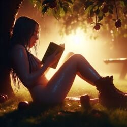 ai_generated billie_eilish celebrity dall-e3 naked naked_female nude nude_female raining reading reading_book sitting sitting_on_ground soaked wet wet_body