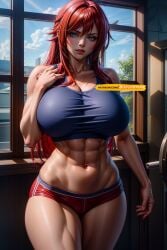 1girls abs ai_generated big_breasts breasts curvaceous curvy_female curvy_figure diffusionlad female female_focus female_only fit fit_female gym high_school_dxd huge_breasts long_hair looking_at_viewer red_hair rias_gremory seductive_look sports_bra stable_diffusion voluptuous voluptuous_female