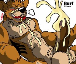 2009 abs anthro balls bear blush bodily_fluids brown_bear burf_bear cum cum_on_chest cum_on_face cum_on_own_chest cum_on_own_face cum_on_own_tongue cum_on_self cum_on_tongue cumshot ejaculation english_text erection featureless_chest furry_balls genital_fluids genitals grizzly_bear humanoid_genitalia humanoid_penis male male_only mammal muscular muscular_male pecs penis racthetmechanic signature simple_background solo text tongue ursine white_background