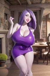 ai_generated disney disney_villains dress green_eyes madam_mim pale_skin purple_hair short_dress solo_female the_sword_in_the_stone tight_clothing witch