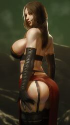 apulaz ass ass_lift black_gloves black_legwear black_thighhighs brown_hair brunette color crossbowpussycat dark_souls dark_souls_2 desert_sorceress female_only fromsoftware garter_straps golden_eyes large_breasts original_character red_skirt side_view