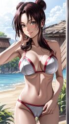 1girls ai_generated beach big_breasts bikini bikini_bottom bikini_top black_eyes blush boruto:_naruto_next_generations brown_hair busty cameltoe cleavage clothing female female_focus female_only hair_buns hi_res high_resolution highres lake large_breasts light-skinned_female light_skin lips lipstick long_hair looking_at_viewer makeup nai_diffusion naruto naruto:_the_last naruto_(series) naruto_shippuden naughtyangelx outdoors outside pale-skinned_female pale_skin pink_lips pink_lipstick pinup pose posing pussy river shounen_jump smile smiling smiling_at_viewer solo solo_female solo_focus stable_diffusion standing swimsuit tenten tied_hair vagina white_bikini white_bikini_bottom white_bikini_top white_swimsuit