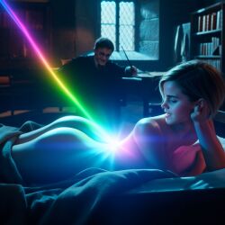 ai_generated ass dall-e3 emma_watson harry_james_potter harry_potter hermione_granger magic magical_girl naked naked_female nude nude_female rainbow