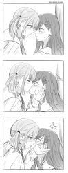 ! ?! azusawa_kohane blush cupping_cheek female kissing project_sekai shiraishi_an tongue_in_mouth tongue_kiss