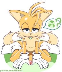 absurd_res anthro balls blue_eyes candy canid canine clothing dessert food footwear fox fur genitals gloves handwear hi_res kneeling male male_only mammal mint_(candy) mostly_nude multicolored_body multicolored_fur penis sega senshion socks solo sonic_(series) sonic_the_hedgehog_(series) tails two_tone_body two_tone_fur white_body white_fur yellow_body yellow_fur