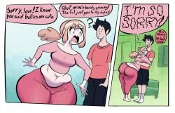 1boy 1girls 2023 ass_cleavage back_view bbw belly belly_button big_ass big_butt big_hips butt_crack chubby chubby_belly chubby_female color comic_panel couple crying exposed_torso fat fat_ass fat_butt feedee female front_view huge_ass huge_butt huge_hips joekie3wl large_ass large_butt large_hips leggings male ponytail pudgy_belly text thick thick_ass thick_legs thick_thighs tight_clothing voluptuous weight_gain wide_hips