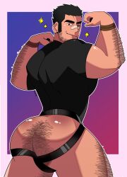 ass balls bara big_ass black_hair facial_hair flexing inkpuppy jockstrap lucas_lee male male_only muscles muscular one_eye_closed pantsless penis scott_pilgrim solo solo_male