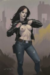 1girls ai_generated black_hair flashing jessica_jones marvel marvel_comics