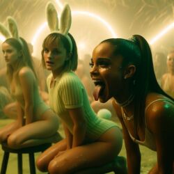 ahegao ai_generated ariana_grande bunny_ears celebrity dall-e3 emma_watson harem keira_knightley multiple_girls rabbit_ears real_person tongue_out wet