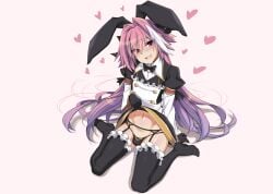 1femboy 2019 astolfo_(fate) black_dress black_panties black_thighhighs blush bulge dress dress_lift fake_animal_ears fate_(series) feet femboy femboy_only garter_belt garter_straps girly hair legwear long_hair male_focus male_only neckwear panties pink_eyes pink_hair solo solo_femboy thighhighs thighs tommydashen trap