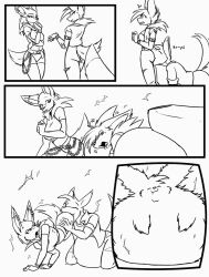 animated anthro ass breasts canid canine chains comic cross-popping_vein ear_piercing eeveelution female fur generation_1_pokemon jolteon male mammal monochrome nintendo open_mouth oral_vore piercing pokemon pokemon_(species) tail tierafoxglove vore