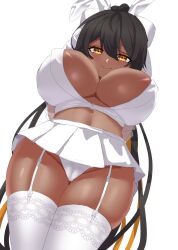 1girls black_hair blonde_hair breasts cleavage clothed clothing confident dark-skinned_female dark_skin eyebrows_visible_through_hair fake_animal_ears fake_rabbit_ears female female_only garter_straps hair_ornament huge_breasts indie_virtual_youtuber looking_at_viewer looking_down painterrei2 panties simple_background skirt smile solo trinity_infinity two_tone_hair virtual_youtuber white_background white_panties yellow_eyes