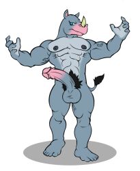 2011 abs anthro balls bruno_rhynox erection facial_horn flat_colors foreskin genitals horn humanoid_genitalia humanoid_penis iceroyz male mammal muscular muscular_anthro muscular_male nipples nose_horn nude pecs penis pubes retracted_foreskin rhinoceros solo