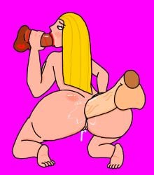 1girls 2boys anal big_ass blonde_hair blowjob cartoon_network fat_ass female femme_fatale_(powerpuff_girls) male nude_female powerpuff_girls wet_pussy