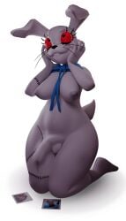 <3_eyes 1futa 2021 3d_(artwork) anthro black_eyes black_nose blue_ribbon bow_ribbon breasts buckteeth bulge clothed clothing digital_media_(artwork) erection erection_under_clothing five_nights_at_freddy's five_nights_at_freddy's:_security_breach futa_only futanari gynomorph hand_on_face hands_on_own_face heart hi_res intersex kneeling lagomorph leporid long_ears looking_pleasured mammal photo rabbit rckke red_sclera scottgames scut_tail short_tail simple_background solo steel_wool_studios tail teeth three-quarter_view vanny_(fnaf) white_background white_body white_ears white_tail