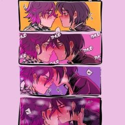 comic danganronpa first_time kissing kokichi_ouma making_out mcspammy ouma_kokichi saihara_shuuichi saiouma shuichi_saihara tongue_out