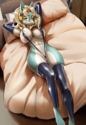 anthro big_breasts breasts clothing female genitals gloves handwear hi_res ippan_josei latex legwear my_hero_academia nastya_tan nipples pussy solo stockings swimwear thick_thighs thighs wide_hips