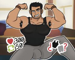 1boy 2023 appa_pacho armpit_hair bara barazoku beard_stubble black_hair clothing flexing_bicep gay hairy_male looking_at_viewer lucas_lee male male_focus male_only manly muscular_male scott_pilgrim solo solo_male tight_clothing