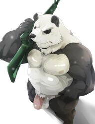 anthro bad_2_bad:_extinction balls bear black_body black_fur debirobu fur genitals giant_panda gun male mammal muscular muscular_anthro muscular_male nipples pan_colman_(b2b_extinction) penis ranged_weapon solo standing weapon white_body white_fur