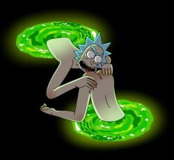 1boy ass_eating black_background dramatic_lighting feet gay glowing male_only naked oral portal portal_sex rick_and_morty rick_sanchez science_fiction simple_background thinking_with_portals