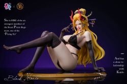 1girls beast_pirates black_maria blonde_hair blue_eyes breasts cigarette cigarette_holder curvy curvy_female dragon_x_pop_studio elbow_gloves female female_only giantess horn horns hourglass_figure large_breasts one_piece pinup pinup_pose statue thighhighs wano_country