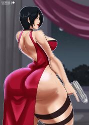 ada_wong asian_female backless_dress big_ass black_hair colacat95 gun narrow_waist resident_evil thick_thighs