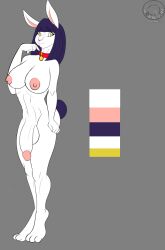 2017 3_toes alternate_color anthro areola ass balls big_breasts big_penis breasts collar collar_only collar_tag color_swatch digital_media_(artwork) feet flaccid frown fur genitals glans grey_background gynomorph hair intersex justathereptile lagomorph leporid lera_(rafaeltheechidna) looking_at_viewer mammal model_sheet nipples nude penis pink_areola pink_glans pink_nipples pink_nose purple_hair rabbit rafaeltheechidna red_collar simple_background solo tail toes watermark white_body white_fur yellow_eyes