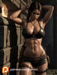 ai_generated female hands_behind_head lara_croft sarairt shorts tomb_raider wet_body