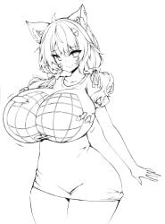 big_breasts black_and_white cat_ears catgirl face_markings female_only fluffy2sphere squchan_(vtuber) virtual_youtuber vyugen