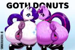 2d anus ass big_butt blue_eyes bodily_fluids clothing duo english_text female feral friendship_is_magic genitals goth hasbro hi_res huge_butt legwear my_little_pony no_penetration puffy_anus purple_body purple_eyes pussy rarity_(mlp) stockings sweat tail text thedeathcrow05 twilight_sparkle_(mlp) white_body