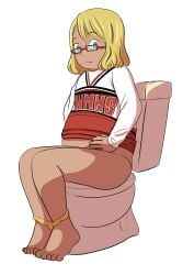 anonymous_artist barefoot becky_jackson blonde_hair blue_eyes cheerleader_uniform glee light_skin light_skinned_female nail_polish panties panties_down shoulder_length_hair toilet toilet_use yellow_nails yellow_panties