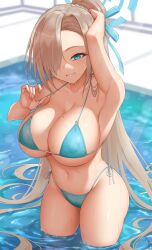 1girls alternate_version_available asuna_(blue_archive) bikini bikini_top blue_archive blue_eyes cleaning_&_clearing_(blue_archive) highres large_breasts long_hair millennium_science_school_student nejiro outside pool