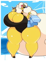 ampharos anthro breasts coffee dewbber female horns huge_breasts huge_thighs mega_ampharos nintendo pokémon_(species) pokemon pokemon_(species) shopping_bag thick_thighs video_games wide_hips