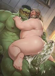 2023 2boys after_sex ass avengers avengers:_endgame bara beard chubby_male colored cum cum_on_ass cum_on_balls cum_on_penis erection facial_hair fat fat_thor feet gay green_skin highres huge_balls huge_cock hulk hulk_(series) human long_hair lying_on_person male male_only marvel marvel_cinematic_universe muscular_male naked_male nude orgasm overweight professor_hulk size_difference tevit15 thor_(marvel) thor_(series) uncensored yaoi