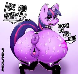 2d anus ass big_butt english_text female feral friendship_is_magic genitals goth hair hasbro hi_res huge_butt my_little_pony no_penetration puffy_anus purple_body purple_eyes purple_hair pussy solo solo_female text thedeathcrow05 twilight_sparkle_(mlp)