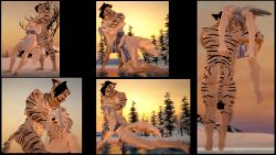 anthro asphyxiation bottomwear canid canine canis capture captured carrying carrying_another carrying_over_shoulder clothing dominant dominant_male fantasy felid feline female forced forest hi_res ice loincloth male male/female mammal pantherine petruz_(copyright) plant questionable_consent snow sunset tiger tree tribal unconscious whowantstoknow wolf