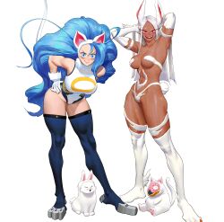 2020s 2023 2023s 20s 2girls absurd_res animal_humanoid bent_over blue_eyes blue_hair boku_no_hero_academia breasts buff bunny bunny_ear bunny_ears bunny_girl bunny_humanoid capcom cat_ears cat_humanoid catgirl clothing clothing_swap cosplay crossover dark-skinned_female dark_skin darkstalkers digital_drawing_(artwork) digital_media_(artwork) felicia_(darkstalkers) female female_focus female_only furry_ears hands_behind_head hands_on_hips lagomorph lagomorph_humanoid legwear leotard leporid light-skinned_female light_skin long_hair looking_at_viewer mammal mammal_humanoid medium_breasts miruko monster monster_girl my_hero_academia pink_eyes rabbit rabbit_humanoid rumi_usagiyama shounen_jump smile smiling smiling_at_viewer stockings superhero superheroine thick thick_thighs twitter vampire_(game) vampire_savior video_games weekly_shonen_jump white_background white_hair wide_hips wonbin_lee