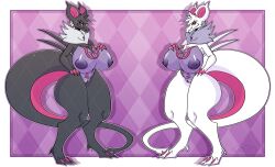 absurd_res anthro areola big_breasts breasts dragon duo female fur generation_6_pokemon generation_7_pokemon genitals hi_res hybrid looking_at_viewer nintendo nipples noivern nude pokemon pokemon_(species) pussy rudytheshark salazzle smile tail