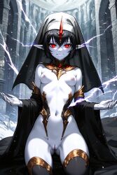 absurd_res absurdres ai_generated black_hair black_kneehighs breasts cleft_of_venus dark_fantasy elf elf_ears elf_female elf_girl functionally_nude functionally_nude_female glowing_eyes goth goth_elf goth_girl gothic hd hi_res high_resolution highres hylian_r34 kneehighs nun_hat pale_skin pale_skinned_female perky_nipples petite petite_body petite_breasts petite_female pointy_ears priestess pussy red_eyes ryre_(hylian_r34) satanic_priestess self_upload short_hair slim slim_waist slutty_nun small_breasts staring_at_viewer tagme thin thin_waist uncensored unstable_diffusion vampire vampire_elf vampire_girl white_skin young young_female young_woman