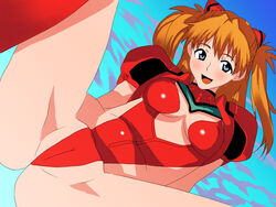 1girls asuka_langley_sohryu blue_eyes blush breasts cameltoe cleavage clothing erect_nipples erect_nipples_under_clothes female formal hair long_hair looking_at_viewer natsuya_(circle) neon_genesis_evangelion orange_hair plugsuit posing small_breasts smile straight_hair suit