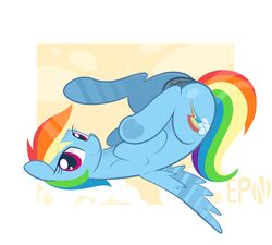 2015 anatomically_correct braddo clitoris cutie_mark equine female feral friendship_is_magic hair hi_res hooves looking_at_viewer lying mammal multicolored_hair my_little_pony on_back pegasus pussy rainbow_dash_(mlp) rainbow_hair solo underhoof wings