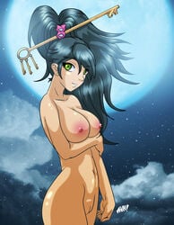 1girls ace_attorney areola black_hair breasts busty cleavage desingahv erect_nipples female green_eyes gyakuten_kenji gyakuten_saiban kay_faraday large_breasts long_hair moon night nipples nude pussy smile solo straight_hair voluptuous