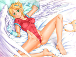 1girls barefoot bed blush breasts breath_of_fire breath_of_fire_i breath_of_fire_iii cameltoe clothing erect_nipples erect_nipples_under_clothes feet female gloves legs long_legs lying mt1 natsuya_(circle) nina_(breath_of_fire_i) smile spread spread_legs thighs wings