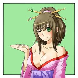 breasts cleavage japanese_clothes smile wink