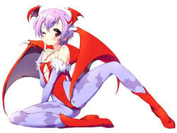 1girls blush breasts cameltoe cleavage clothing darkstalkers demon_girl erect_nipples erect_nipples_under_clothes female female_only head_wings lilith_aensland natsuya_(circle) small_breasts solo succubus tate_machi wink