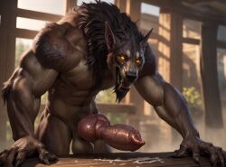 ai_generated canine cum cumming cumshot jerk_off knot male male_only masturbation muscular_male realistic solo warcraft werewolf wolf worgen worgen_male