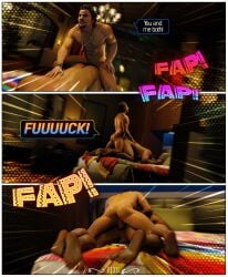 2boys 3d bara beard bed bedroom brown_hair comic daemoncollection el_blaze gay king_(tekken) male_only muscle namco namco_bandai nude sega smaller_dom_larger_sub tekken tekken_3 virtua_fighter virtua_fighter_5 yaoi